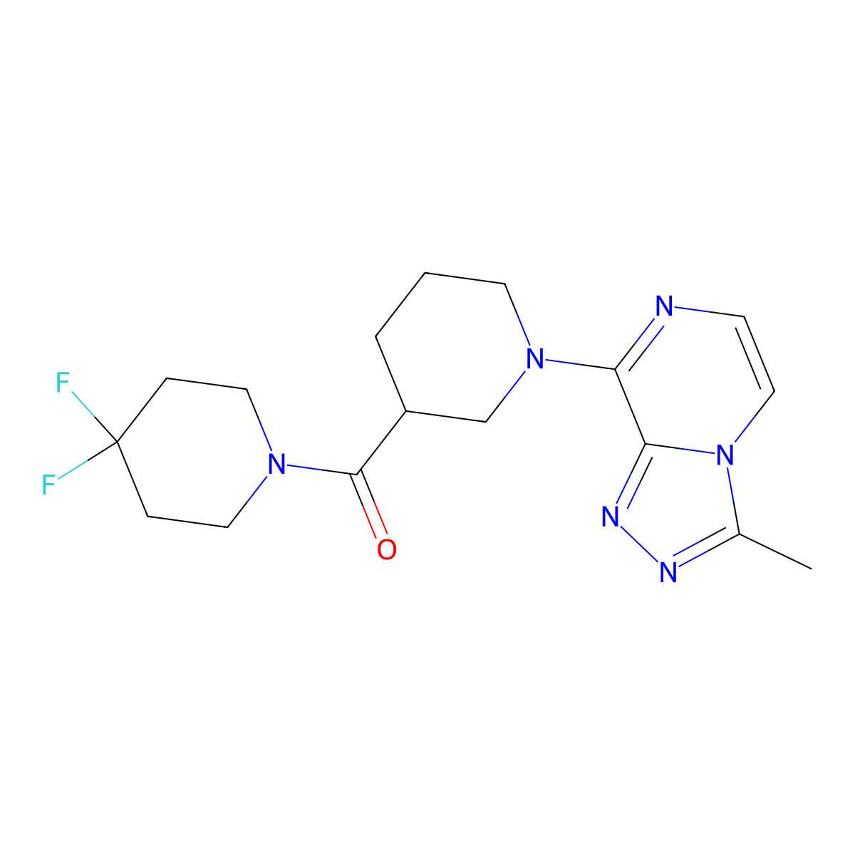 3-(4,4-Difluoropiperidine-1-carbonyl)-1-{3-methyl-[1,2,4]triazolo[4,3-a]pyrazin-8-yl}piperidine molecular structure, CAS 2770592-80-6