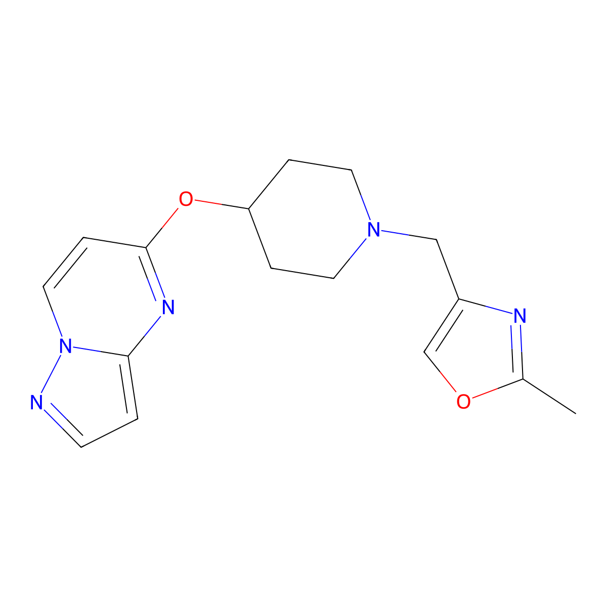 1-[(2-Methyl-1,3-oxazol-4-yl)methyl]-4-{pyrazolo[1,5-a]pyrimidin-5-yloxy}piperidine molecular structure, CAS 2770592-83-9