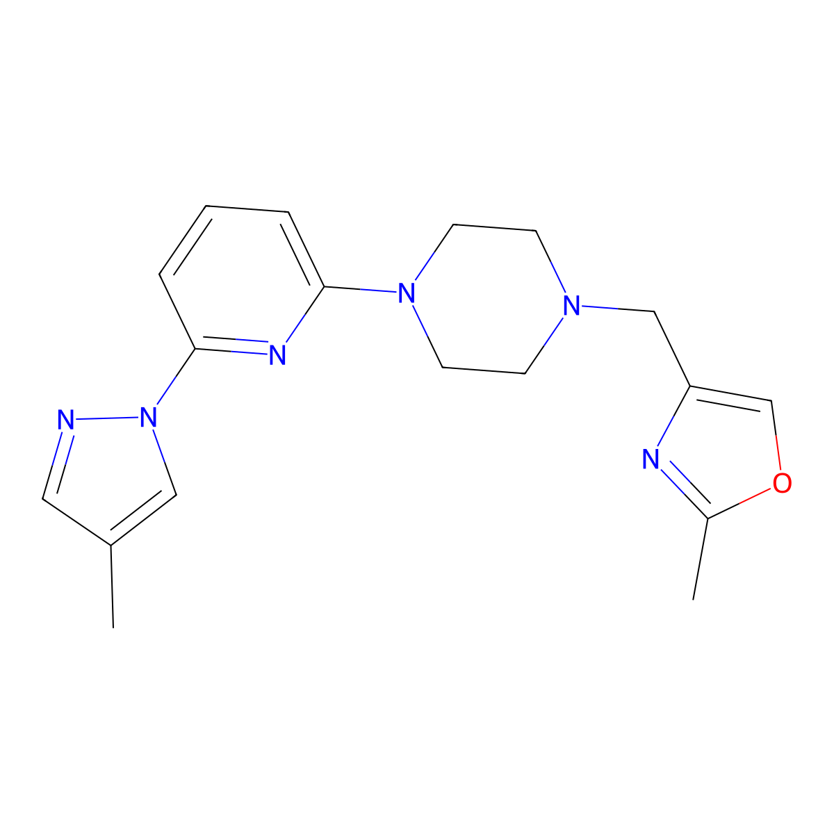 1-[(2-methyl-1,3-oxazol-4-yl)methyl]-4-[6-(4-methyl-1H-pyrazol-1-yl)pyridin-2-yl]piperazine molecular structure, CAS 2770592-87-3