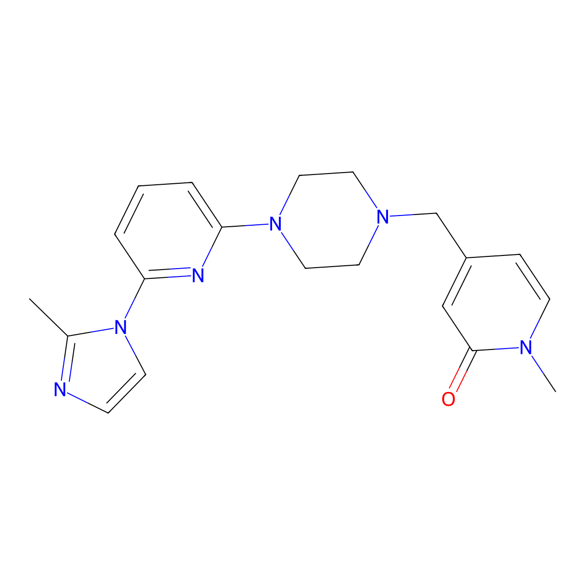 1-methyl-4-({4-[6-(2-methyl-1H-imidazol-1-yl)pyridin-2-yl]piperazin-1-yl}methyl)-1,2-dihydropyridin-2-one molecular structure, CAS 2770592-88-4