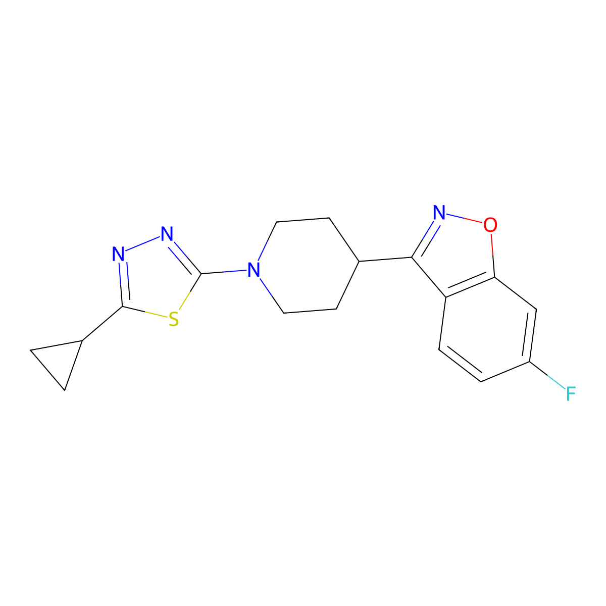 3-[1-(5-Cyclopropyl-1,3,4-thiadiazol-2-yl)piperidin-4-yl]-6-fluoro-1,2-benzoxazole molecular structure, CAS 2770592-89-5