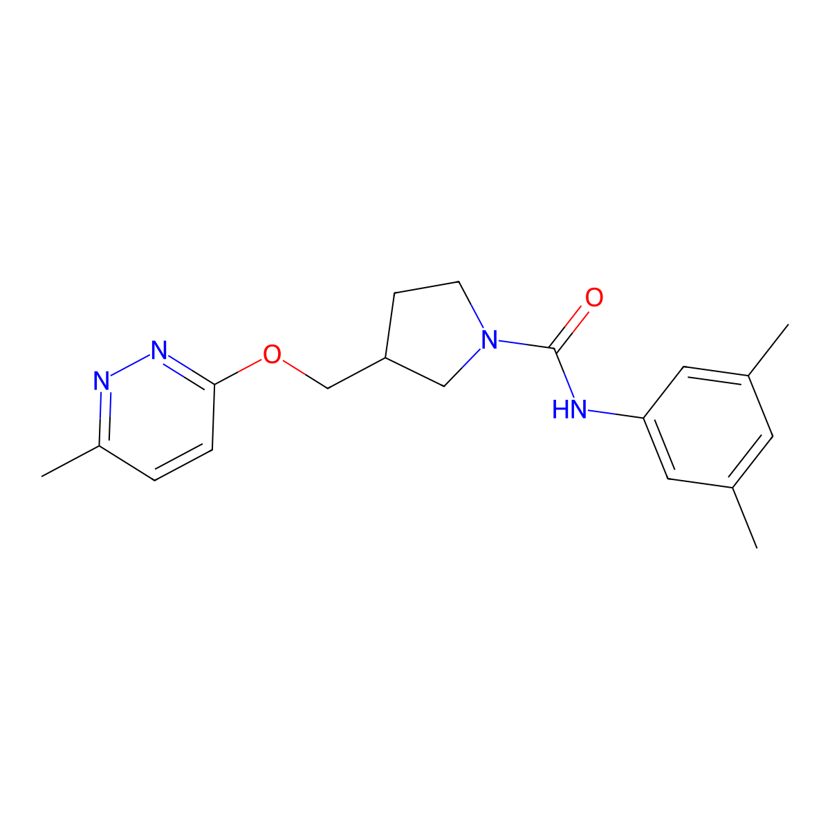 N-(3,5-dimethylphenyl)-3-{[(6-methylpyridazin-3-yl)oxy]methyl}pyrrolidine-1-carboxamide molecular structure, CAS 2770592-90-8