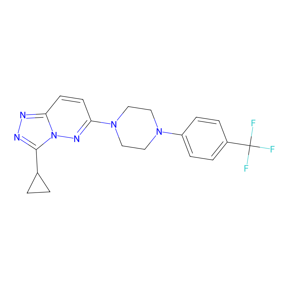 1-{3-Cyclopropyl-[1,2,4]triazolo[4,3-b]pyridazin-6-yl}-4-[4-(trifluoromethyl)phenyl]piperazine molecular structure, CAS 2770592-98-6