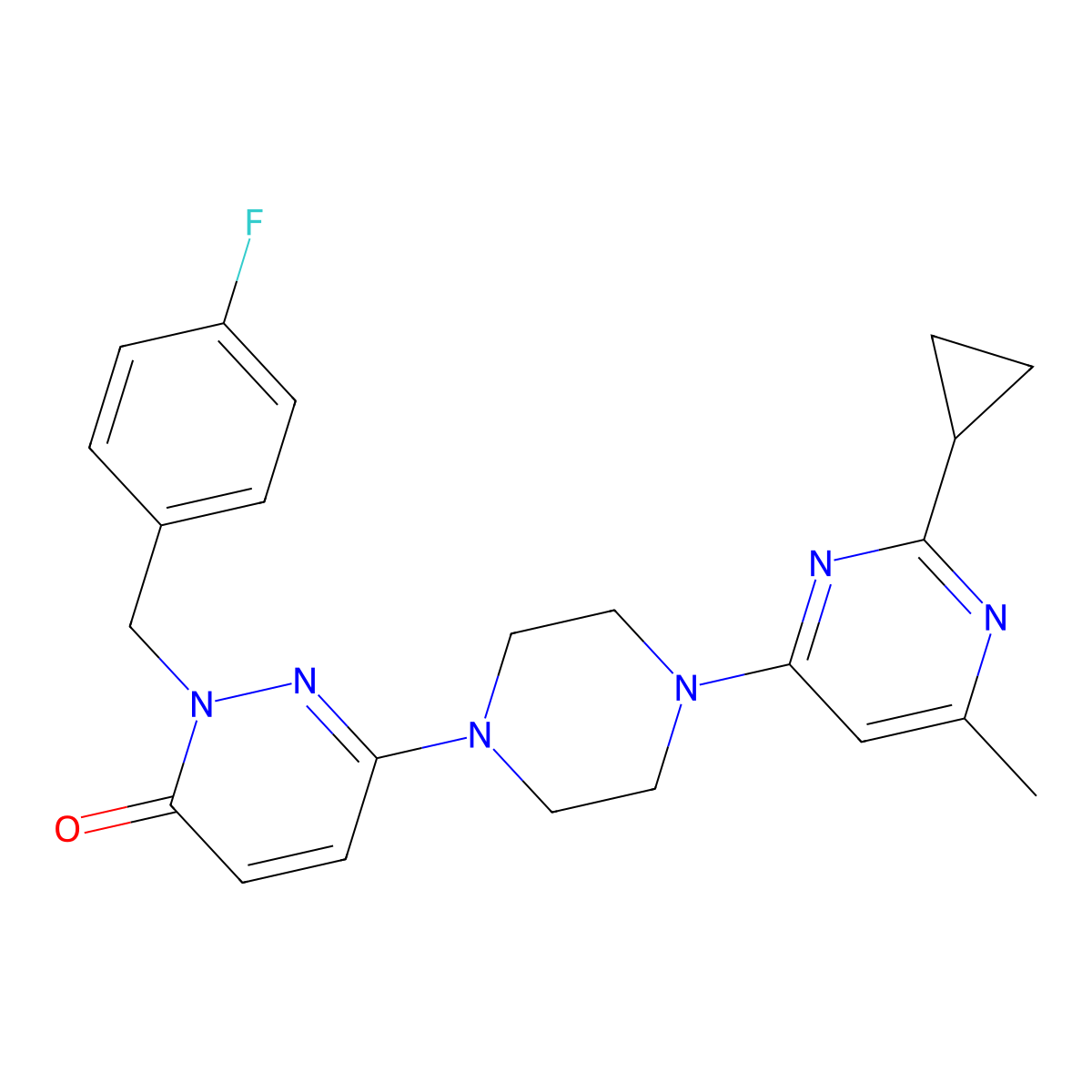 6-[4-(2-Cyclopropyl-6-methylpyrimidin-4-yl)piperazin-1-yl]-2-[(4-fluorophenyl)methyl]-2,3-dihydropyridazin-3-one molecular structure, CAS 2770593-04-7