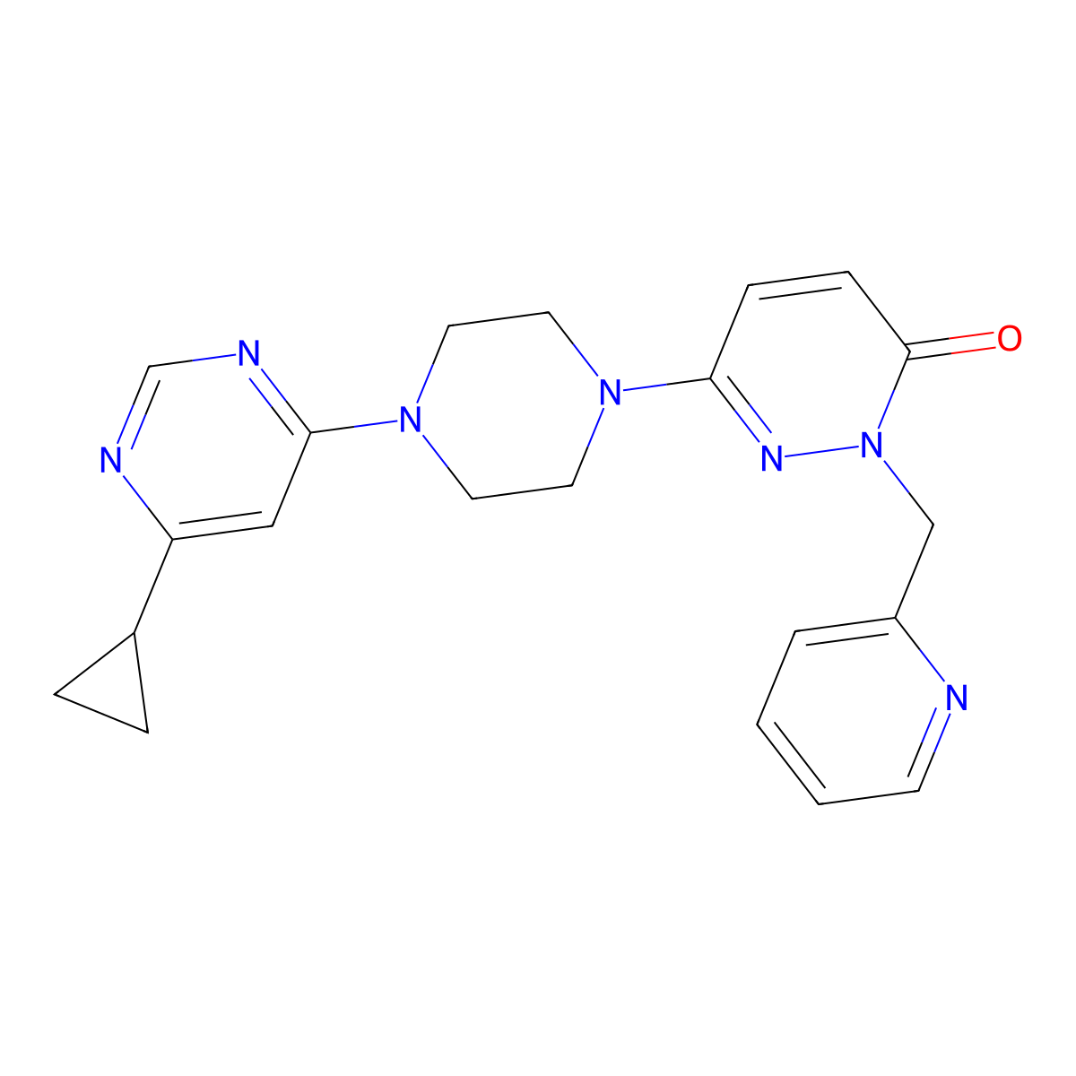 6-[4-(6-Cyclopropylpyrimidin-4-yl)piperazin-1-yl]-2-[(pyridin-2-yl)methyl]-2,3-dihydropyridazin-3-one molecular structure, CAS 2770593-07-0