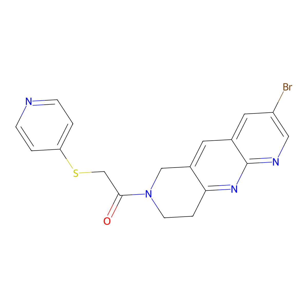 1-{3-bromo-6H,7H,8H,9H-pyrido[2,3-b]1,6-naphthyridin-7-yl}-2-(pyridin-4-ylsulfanyl)ethan-1-one molecular structure, CAS 2770593-08-1