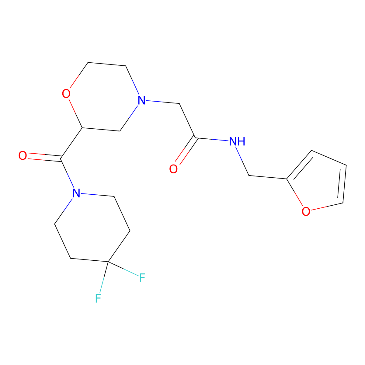 2-[2-(4,4-difluoropiperidine-1-carbonyl)morpholin-4-yl]-N-(furan-2-ylmethyl)acetamide molecular structure, CAS 2770593-09-2