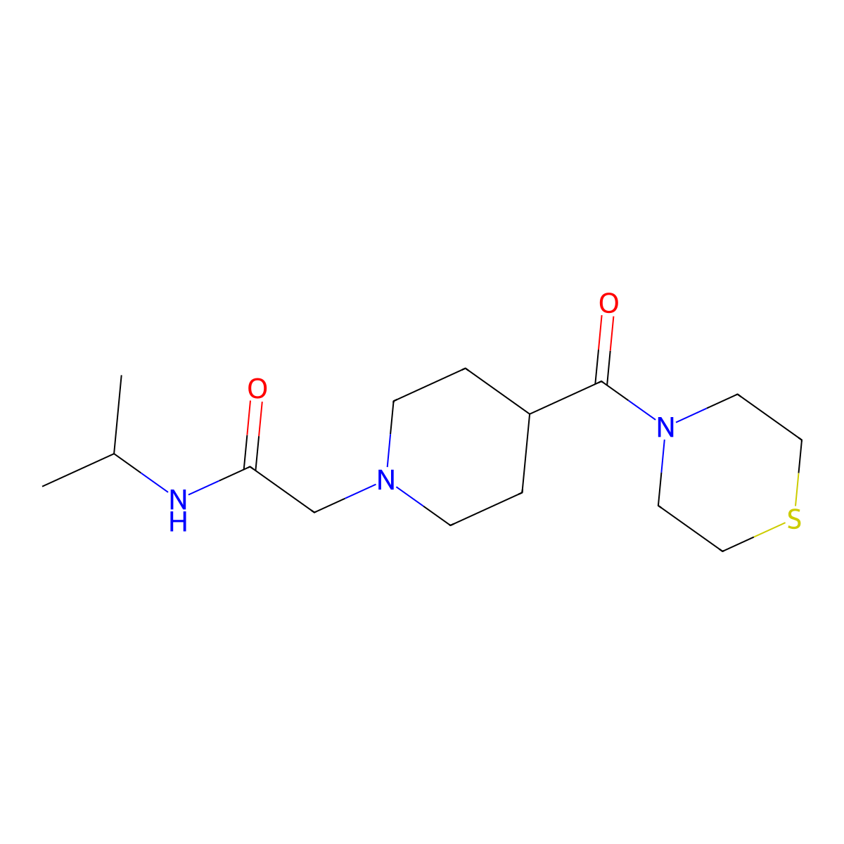 N-(propan-2-yl)-2-[4-(thiomorpholine-4-carbonyl)piperidin-1-yl]acetamide molecular structure, CAS 2770593-22-9