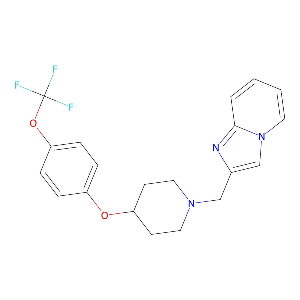 1-({Imidazo[1,2-a]pyridin-2-yl}methyl)-4-[4-(trifluoromethoxy)phenoxy]piperidine molecular structure, CAS 2770593-26-3