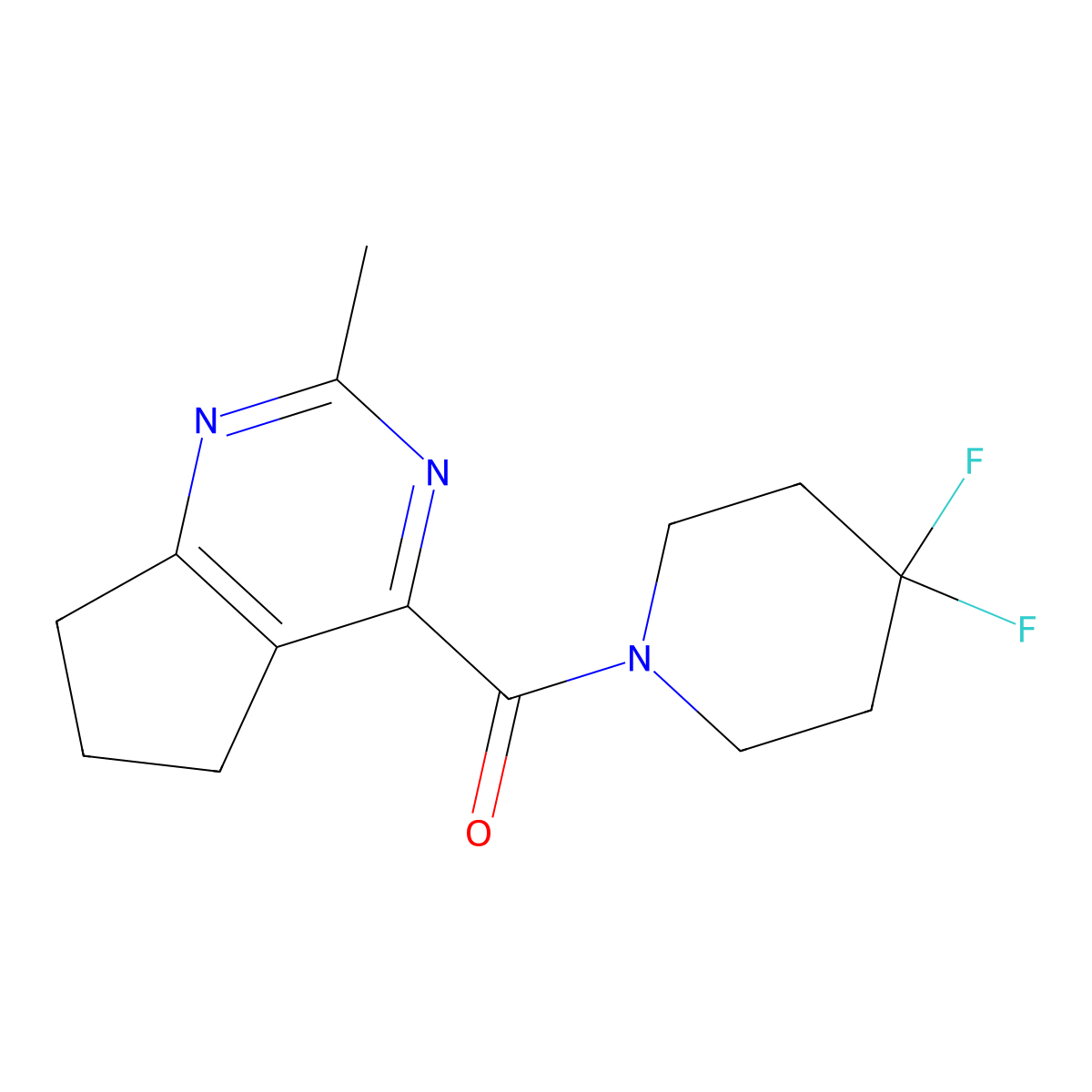 4,4-difluoro-1-{2-methyl-5H,6H,7H-cyclopenta[d]pyrimidine-4-carbonyl}piperidine molecular structure, CAS 2770593-33-2