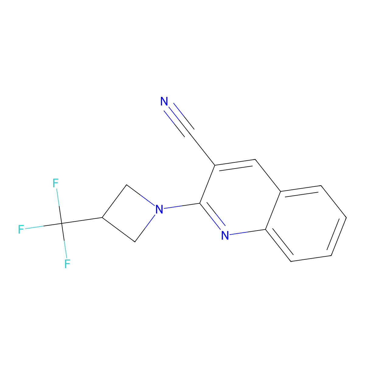2-[3-(Trifluoromethyl)azetidin-1-yl]quinoline-3-carbonitrile molecular structure, CAS 2770593-34-3