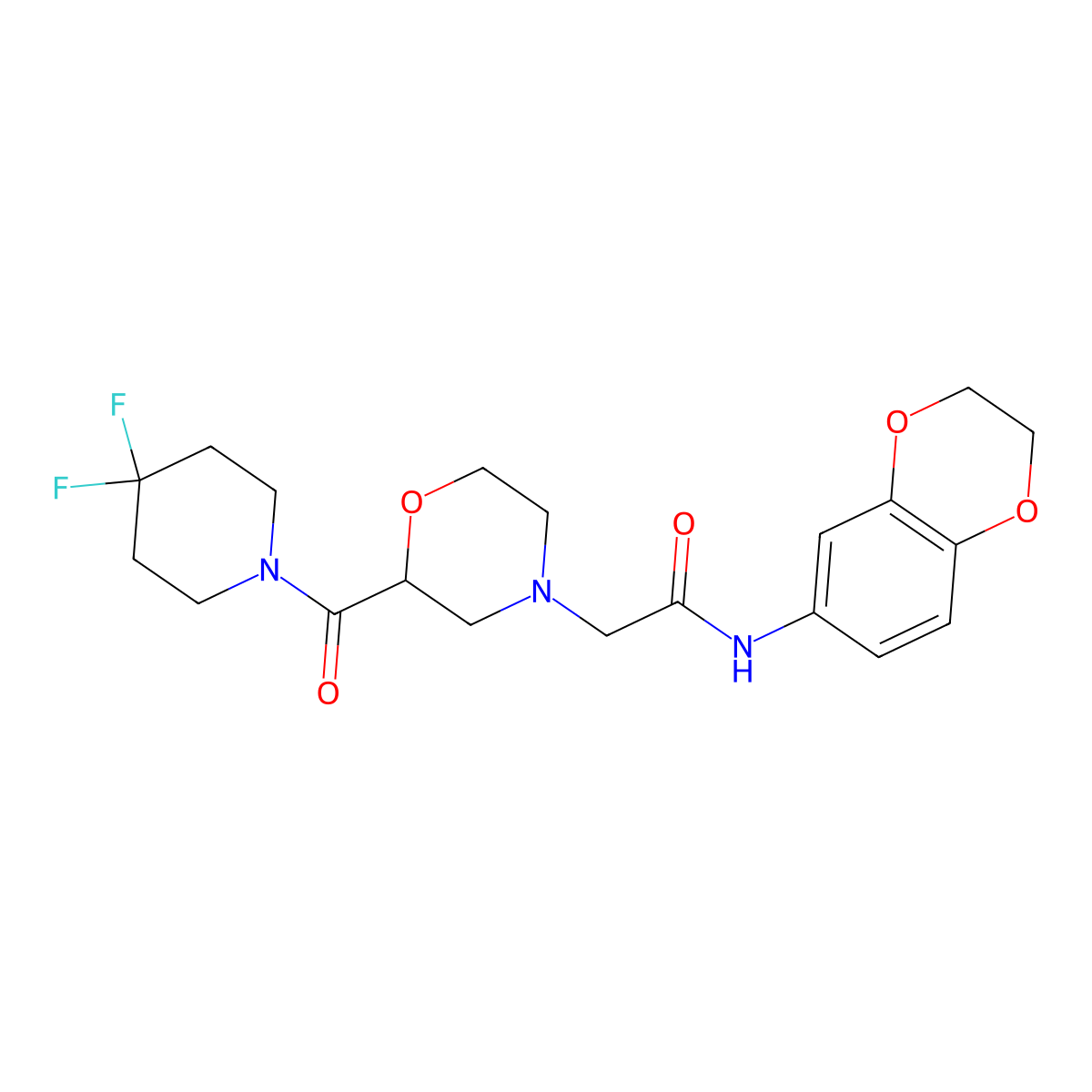 2-[2-(4,4-difluoropiperidine-1-carbonyl)morpholin-4-yl]-N-(2,3-dihydro-1,4-benzodioxin-6-yl)acetamide molecular structure, CAS 2770593-36-5
