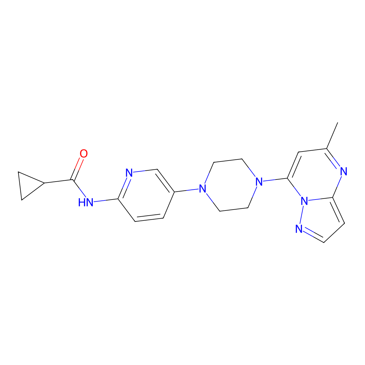 N-[5-(4-{5-methylpyrazolo[1,5-a]pyrimidin-7-yl}piperazin-1-yl)pyridin-2-yl]cyclopropanecarboxamide molecular structure, CAS 2770593-40-1