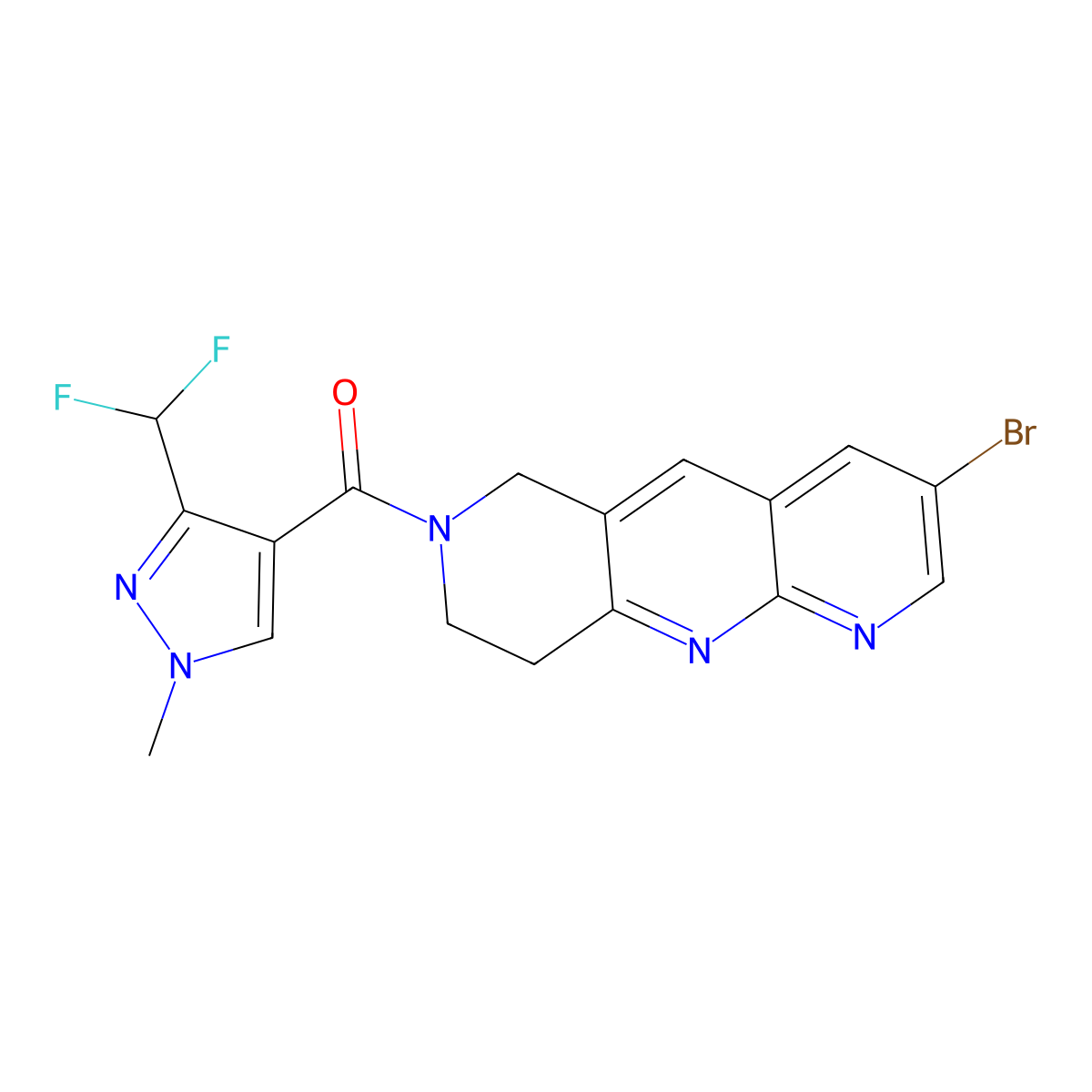 4-{3-bromo-6H,7H,8H,9H-pyrido[2,3-b]1,6-naphthyridine-7-carbonyl}-3-(difluoromethyl)-1-methyl-1H-pyrazole molecular structure, CAS 2770593-44-5