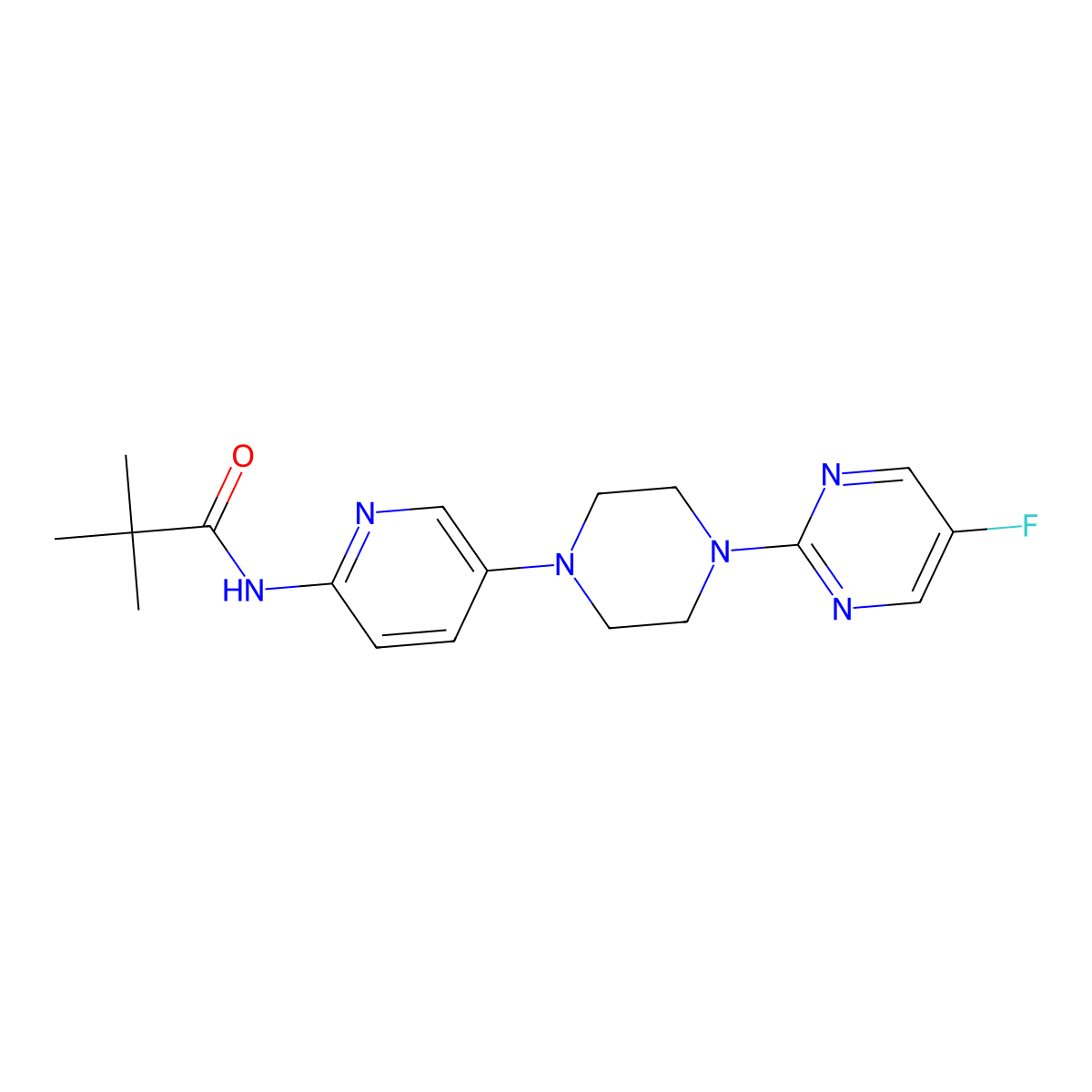 N-{5-[4-(5-fluoropyrimidin-2-yl)piperazin-1-yl]pyridin-2-yl}-2,2-dimethylpropanamide molecular structure, CAS 2770593-47-8