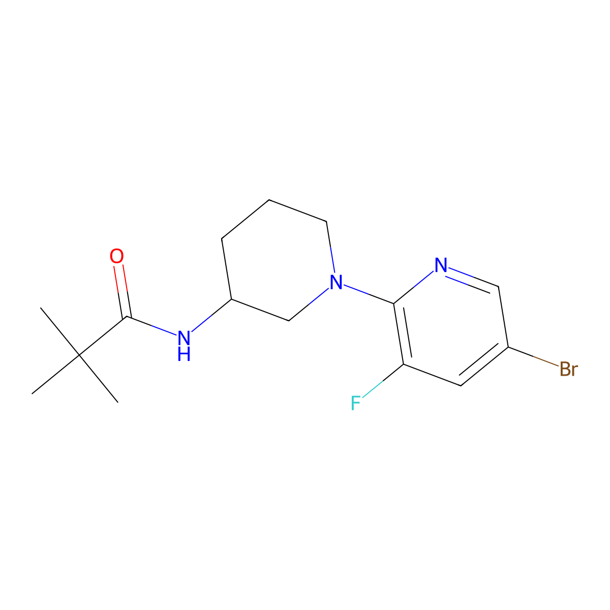 N-[1-(5-bromo-3-fluoropyridin-2-yl)piperidin-3-yl]-2,2-dimethylpropanamide molecular structure, CAS 2770593-50-3