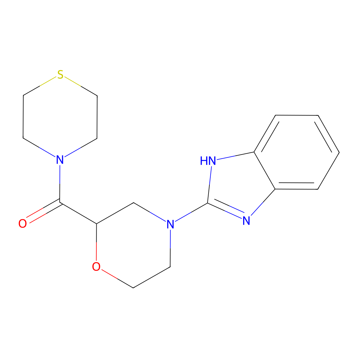 2-[2-(thiomorpholine-4-carbonyl)morpholin-4-yl]-1H-1,3-benzodiazole molecular structure, CAS 2770593-55-8