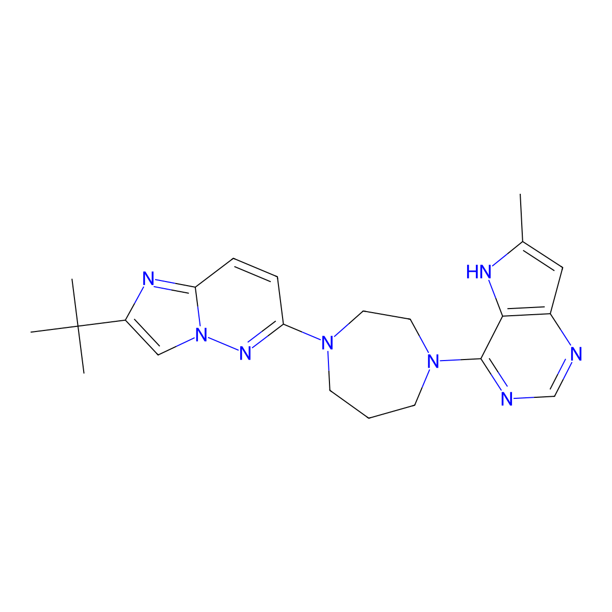 1-{2-tert-butylimidazo[1,2-b]pyridazin-6-yl}-4-{6-methyl-5H-pyrrolo[3,2-d]pyrimidin-4-yl}-1,4-diazepane molecular structure, CAS 2770593-56-9