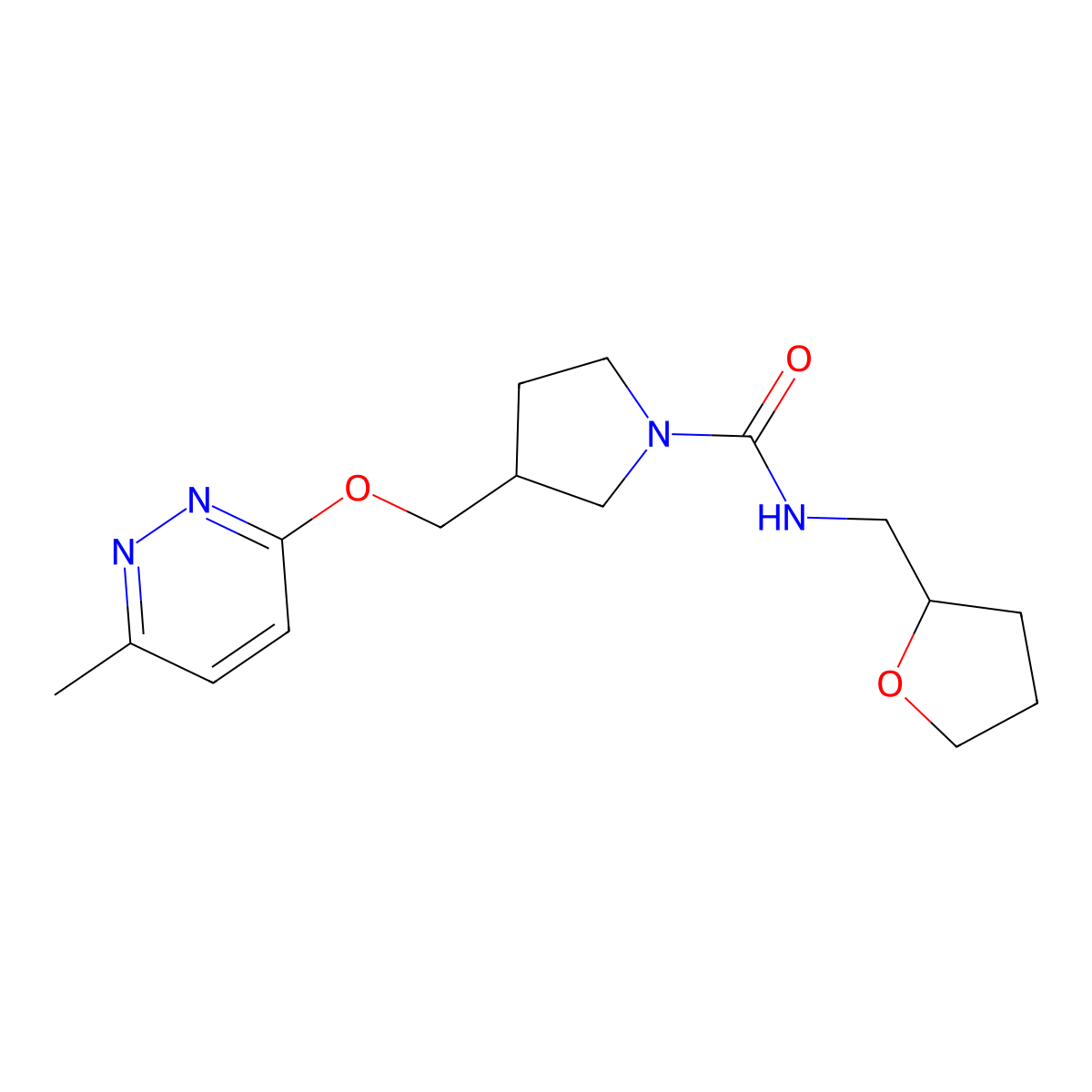 3-{[(6-methylpyridazin-3-yl)oxy]methyl}-N-[(oxolan-2-yl)methyl]pyrrolidine-1-carboxamide molecular structure, CAS 2770593-58-1