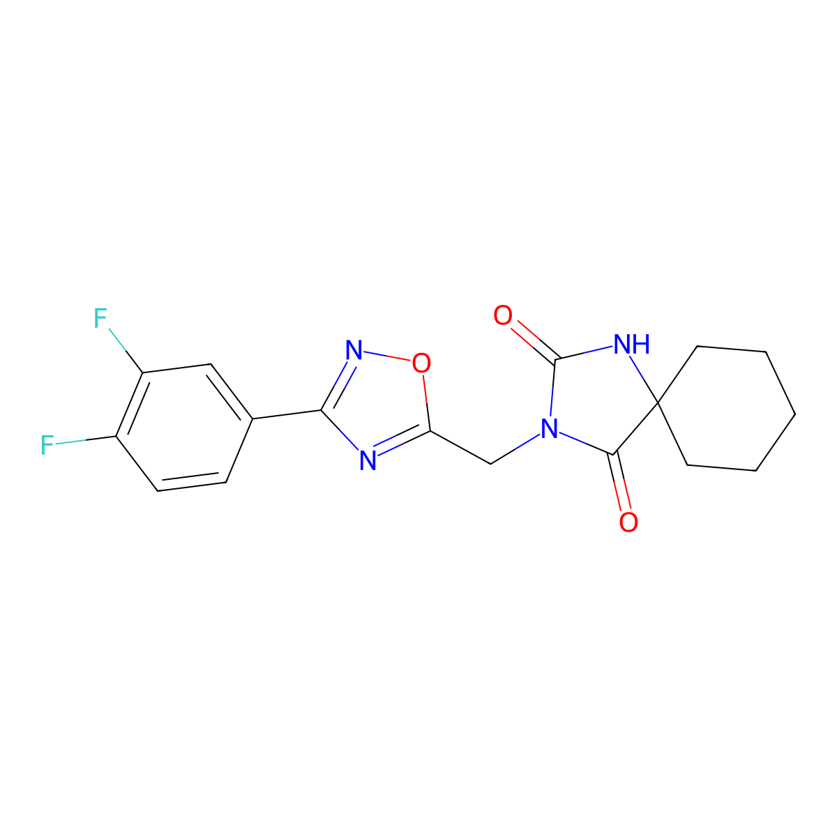 3-{[3-(3,4-Difluorophenyl)-1,2,4-oxadiazol-5-yl]methyl}-1,3-diazaspiro[4.5]decane-2,4-dione molecular structure, CAS 2770593-62-7