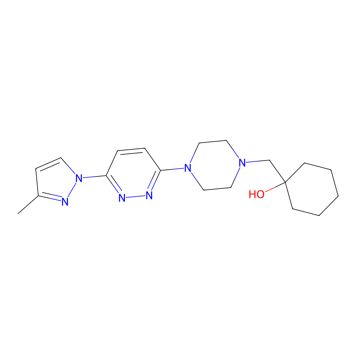 1-({4-[6-(3-methyl-1H-pyrazol-1-yl)pyridazin-3-yl]piperazin-1-yl}methyl)cyclohexan-1-ol molecular structure, CAS 2770593-70-7