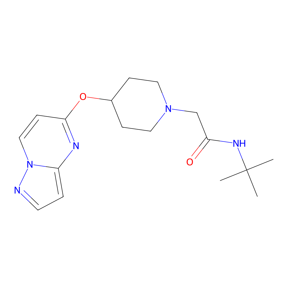 N-tert-butyl-2-(4-{pyrazolo[1,5-a]pyrimidin-5-yloxy}piperidin-1-yl)acetamide molecular structure, CAS 2770593-71-8