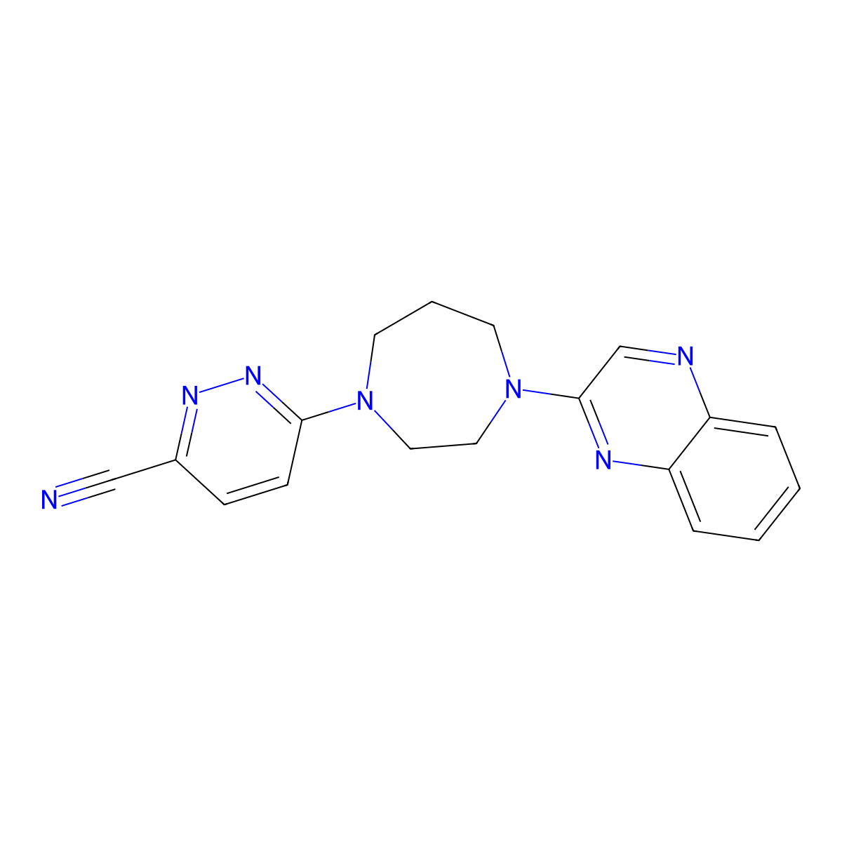 6-[4-(Quinoxalin-2-yl)-1,4-diazepan-1-yl]pyridazine-3-carbonitrile molecular structure, CAS 2770593-72-9