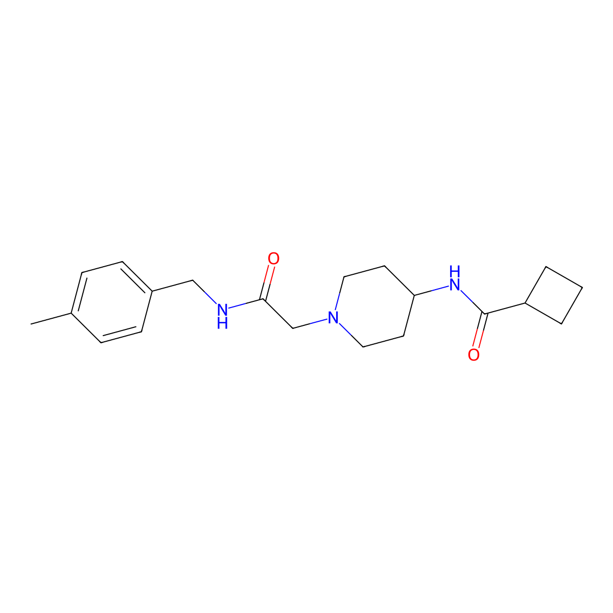 N-[1-({[(4-methylphenyl)methyl]carbamoyl}methyl)piperidin-4-yl]cyclobutanecarboxamide molecular structure, CAS 2770593-77-4