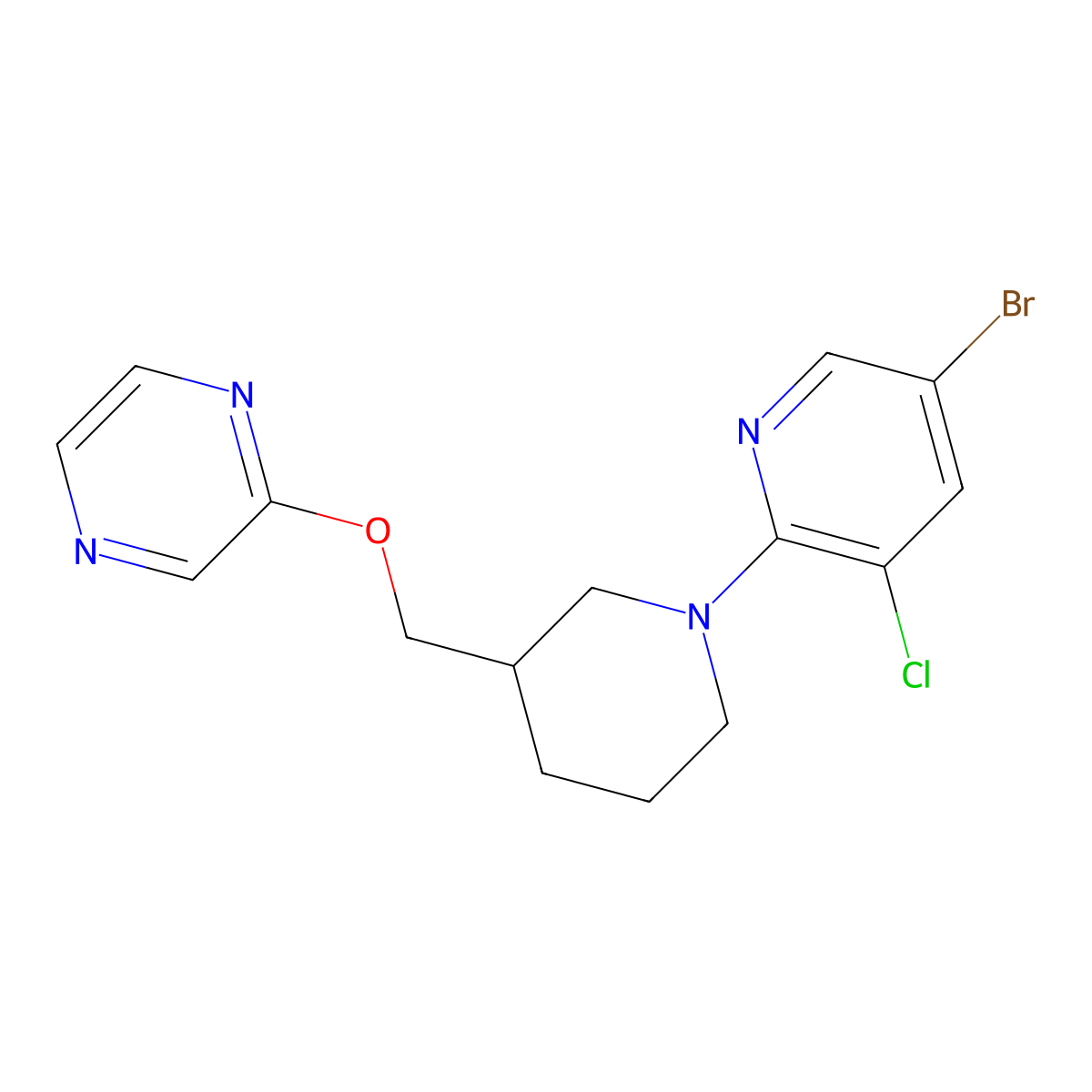 2-{[1-(5-Bromo-3-chloropyridin-2-yl)piperidin-3-yl]methoxy}pyrazine molecular structure, CAS 2770593-79-6