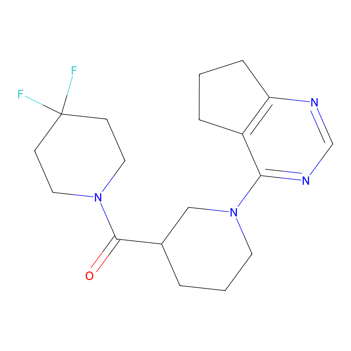 1-{5H,6H,7H-cyclopenta[d]pyrimidin-4-yl}-3-(4,4-difluoropiperidine-1-carbonyl)piperidine molecular structure, CAS 2770593-81-0