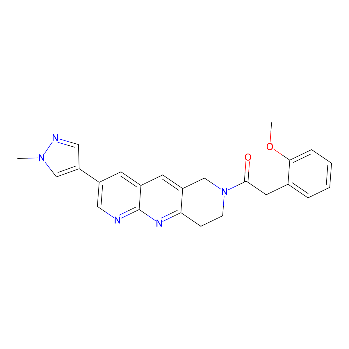 2-(2-methoxyphenyl)-1-[3-(1-methyl-1H-pyrazol-4-yl)-6H,7H,8H,9H-pyrido[2,3-b]1,6-naphthyridin-7-yl]ethan-1-one molecular structure, CAS 2770593-82-1