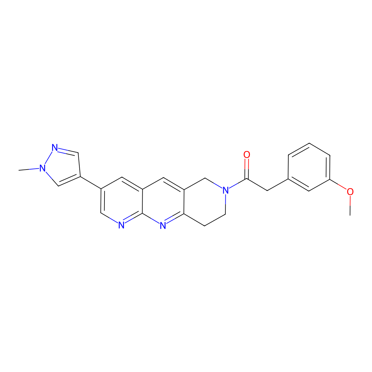 2-(3-methoxyphenyl)-1-[3-(1-methyl-1H-pyrazol-4-yl)-6H,7H,8H,9H-pyrido[2,3-b]1,6-naphthyridin-7-yl]ethan-1-one molecular structure, CAS 2770593-86-5