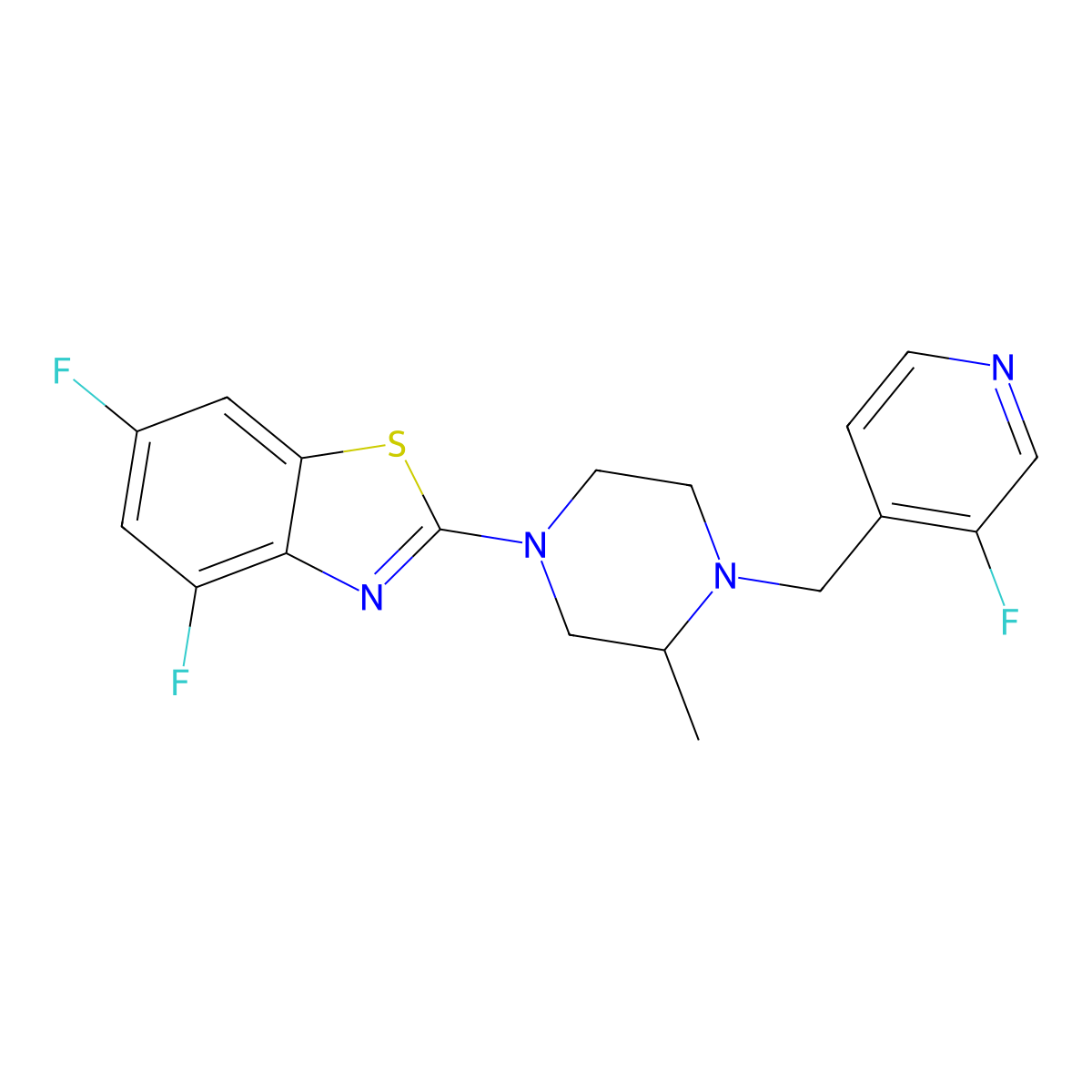 4,6-Difluoro-2-{4-[(3-fluoropyridin-4-yl)methyl]-3-methylpiperazin-1-yl}-1,3-benzothiazole molecular structure, CAS 2770593-87-6