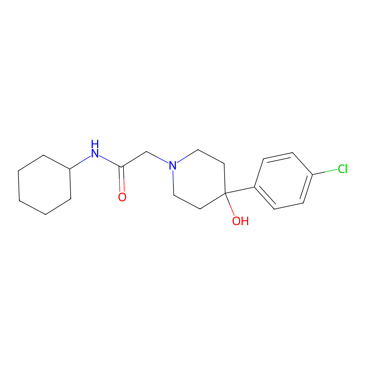 2-[4-(4-chlorophenyl)-4-hydroxypiperidin-1-yl]-N-cyclohexylacetamide molecular structure, CAS 2770593-88-7