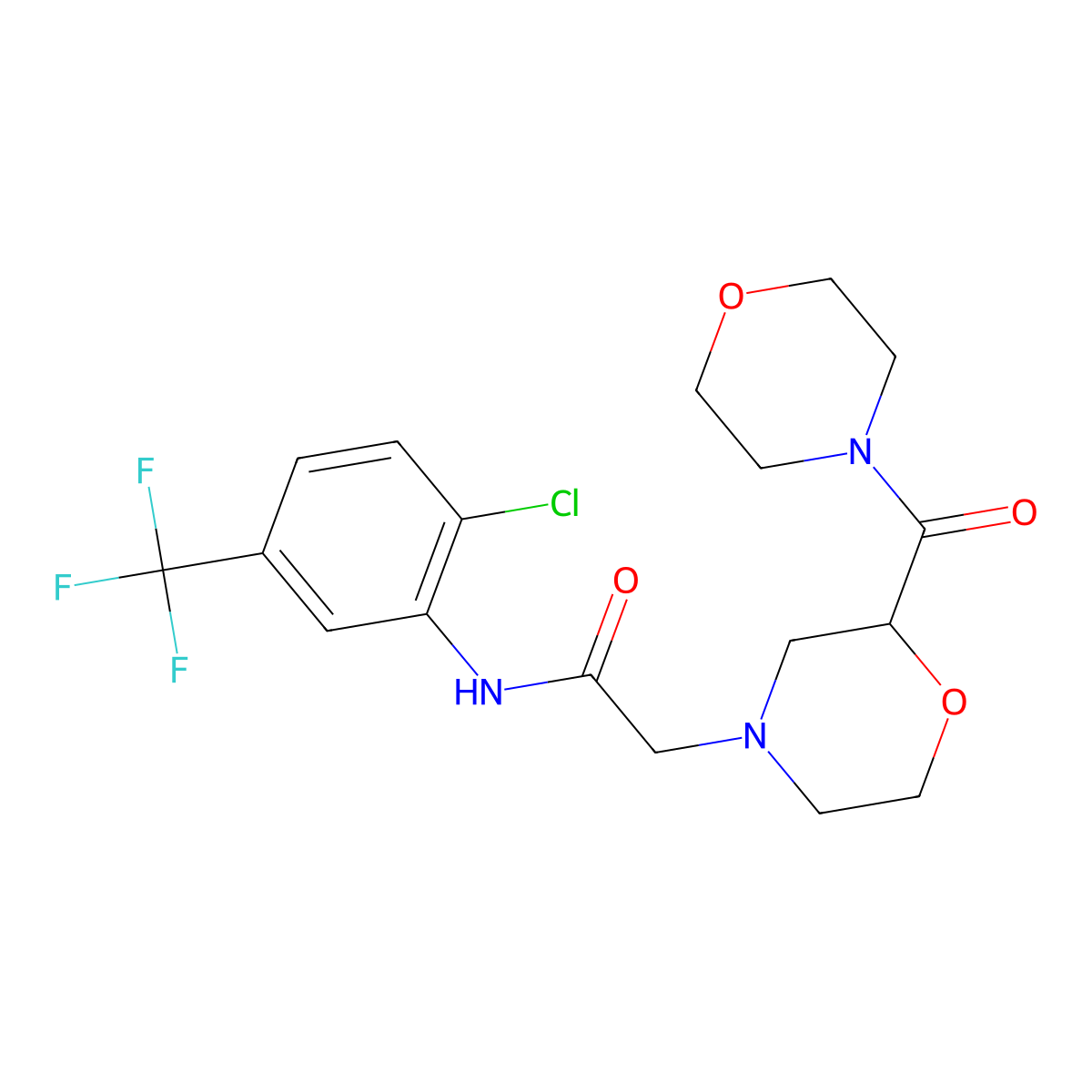N-[2-chloro-5-(trifluorome+)phenyl]-2-[2-(morpholine-4-carbonyl)morpholin-4-yl]acetamide molecular structure, CAS 2770593-91-2