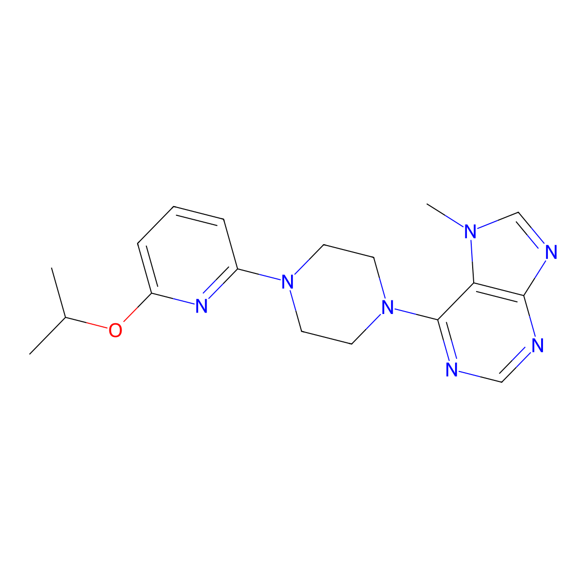 7-methyl-6-{4-[6-(propan-2-yloxy)pyridin-2-yl]piperazin-1-yl}-7H-purine molecular structure, CAS 2770593-92-3