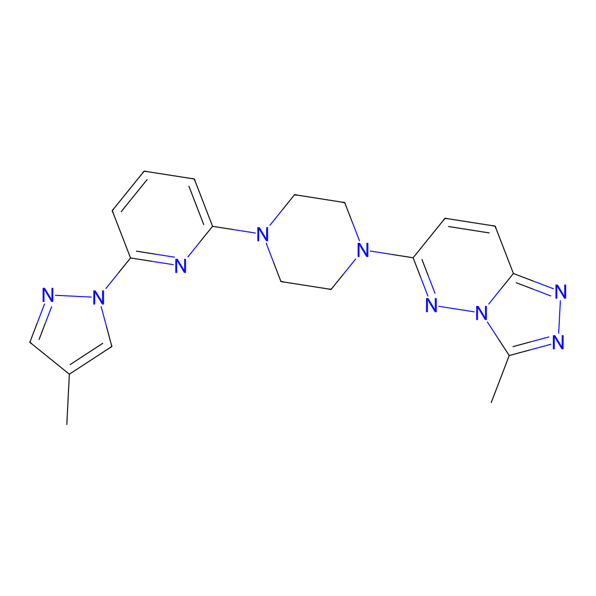 1-[6-(4-methyl-1H-pyrazol-1-yl)pyridin-2-yl]-4-{3-methyl-[1,2,4]triazolo[4,3-b]pyridazin-6-yl}piperazine molecular structure, CAS 2770593-93-4