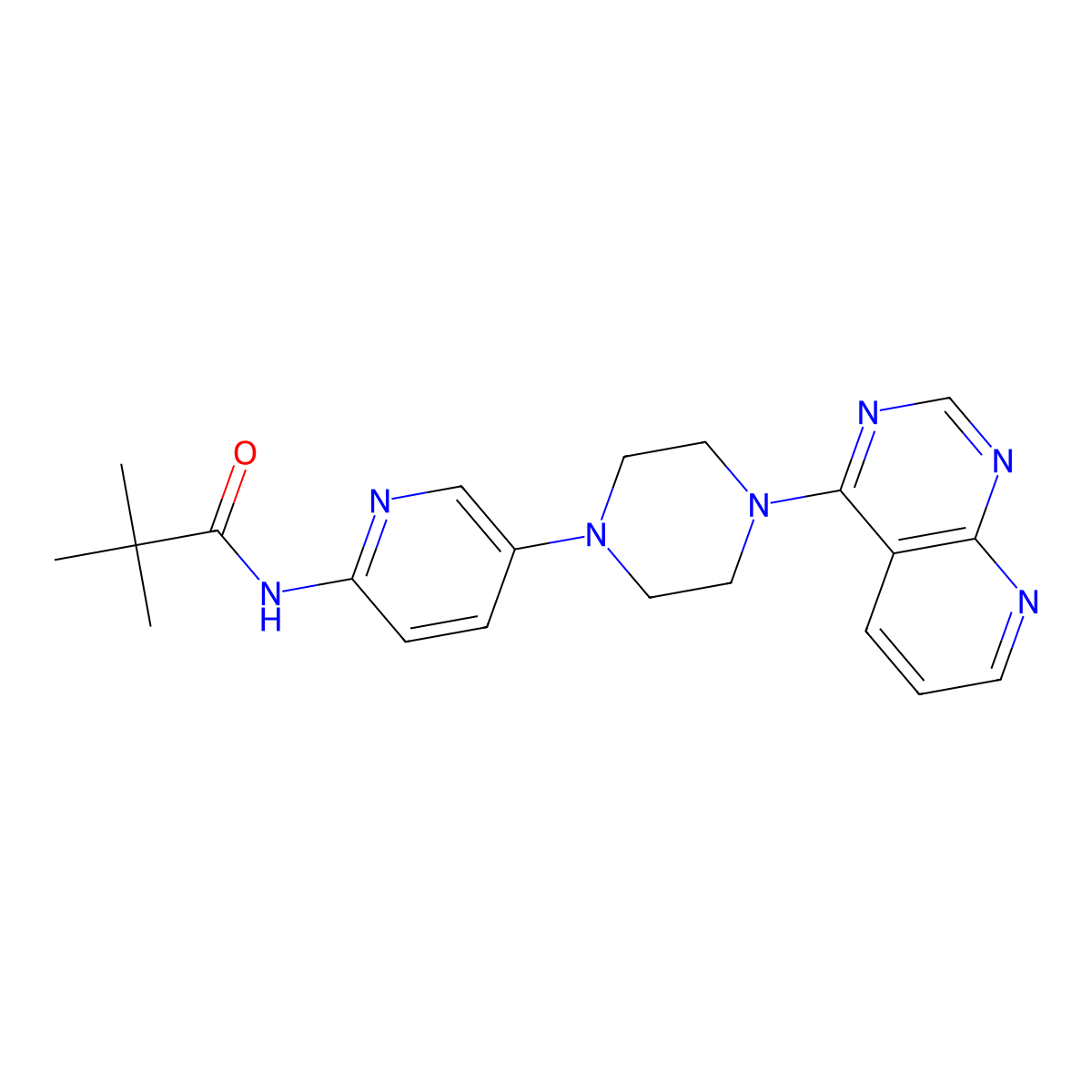 2,2-dimethyl-N-[5-(4-{pyrido[2,3-d]pyrimidin-4-yl}piperazin-1-yl)pyridin-2-yl]propanamide molecular structure, CAS 2770593-97-8
