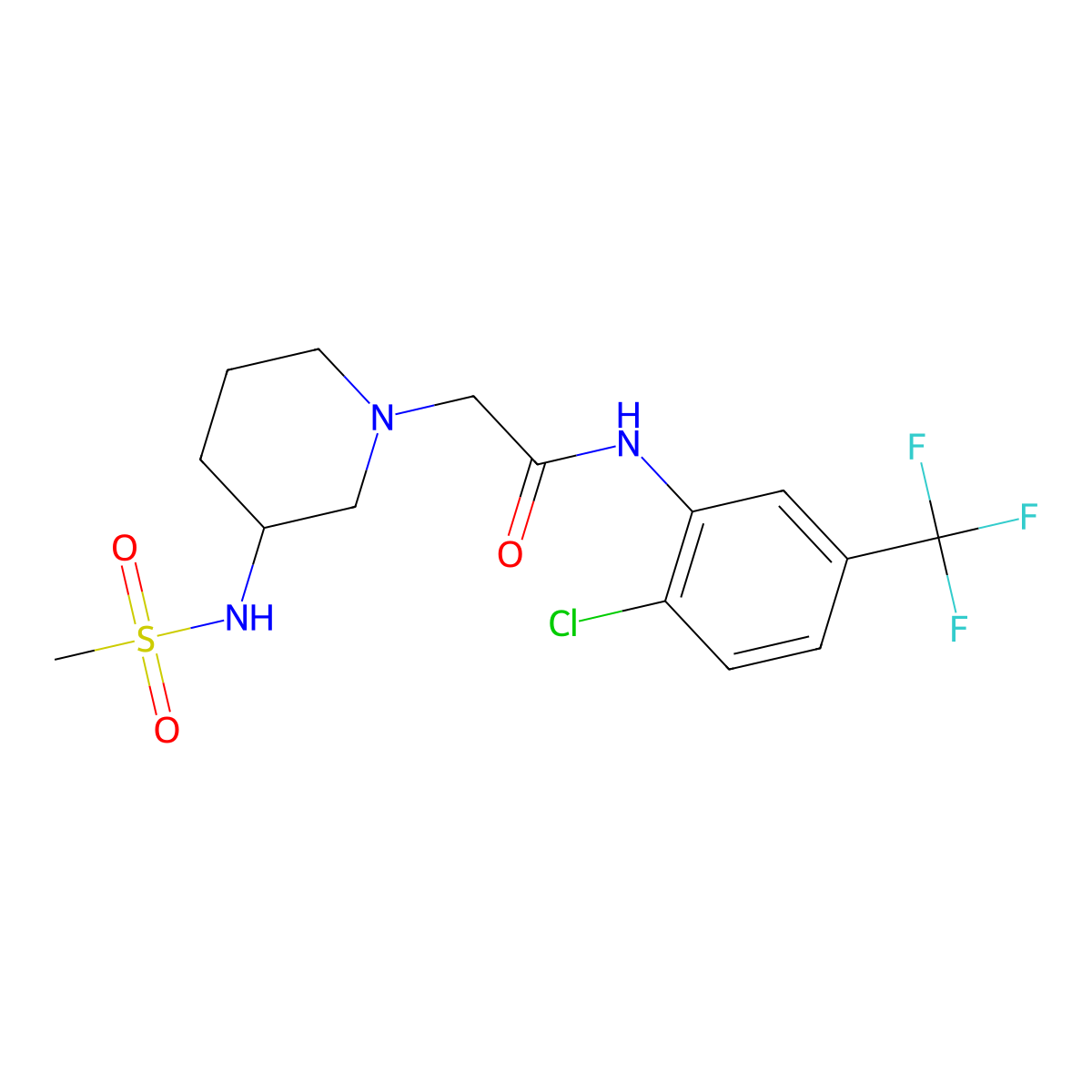 N-[2-chloro-5-(trifluoromethyl)phenyl]-2-(3-methanesulfonamidopiperidin-1-yl)acetamide molecular structure, CAS 2770593-99-0