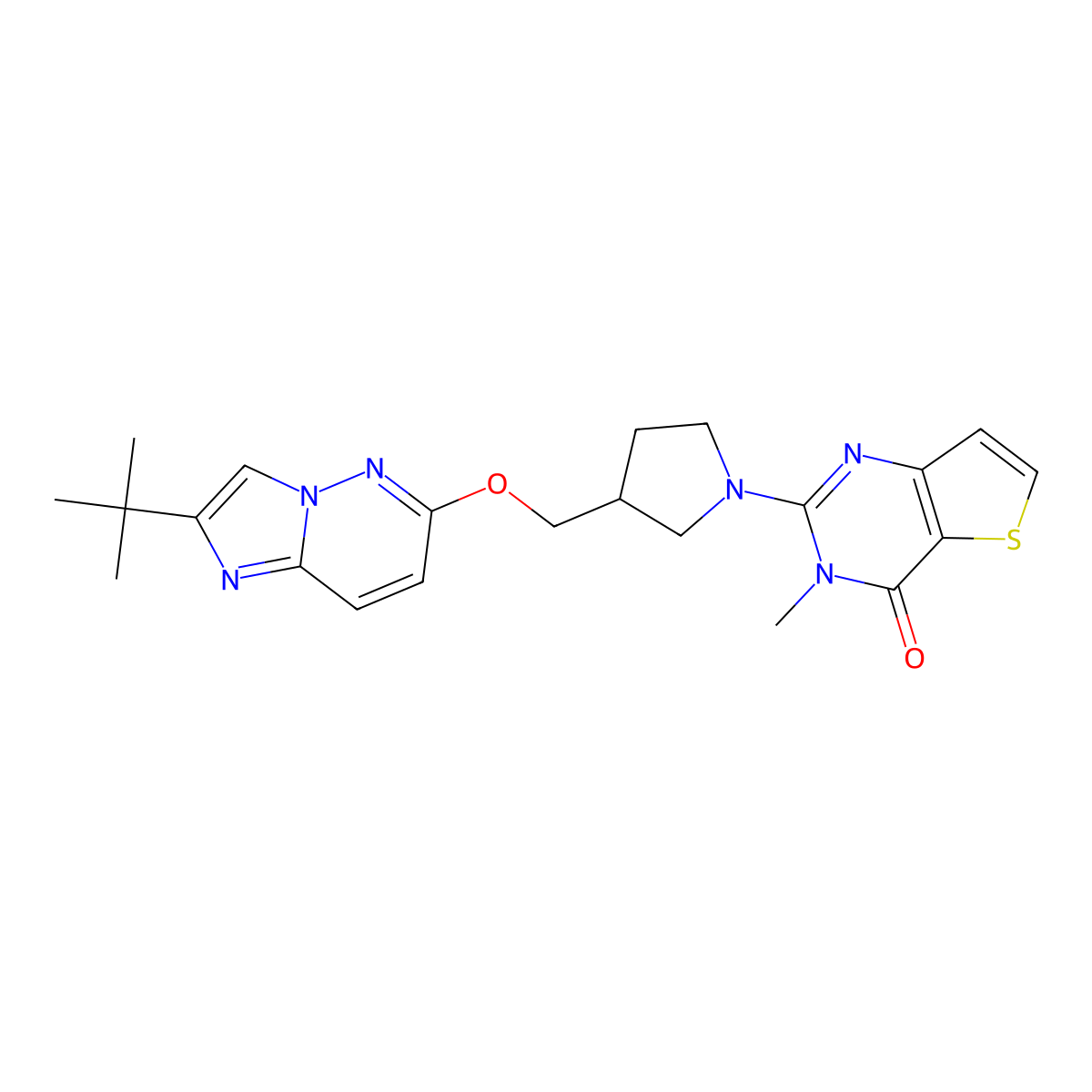 2-{3-[({2-tert-butylimidazo[1,2-b]pyridazin-6-yl}oxy)methyl]pyrrolidin-1-yl}-3-methyl-3H,4H-thieno[3,2-d]pyrimidin-4-one molecular structure, CAS 2770594-00-6