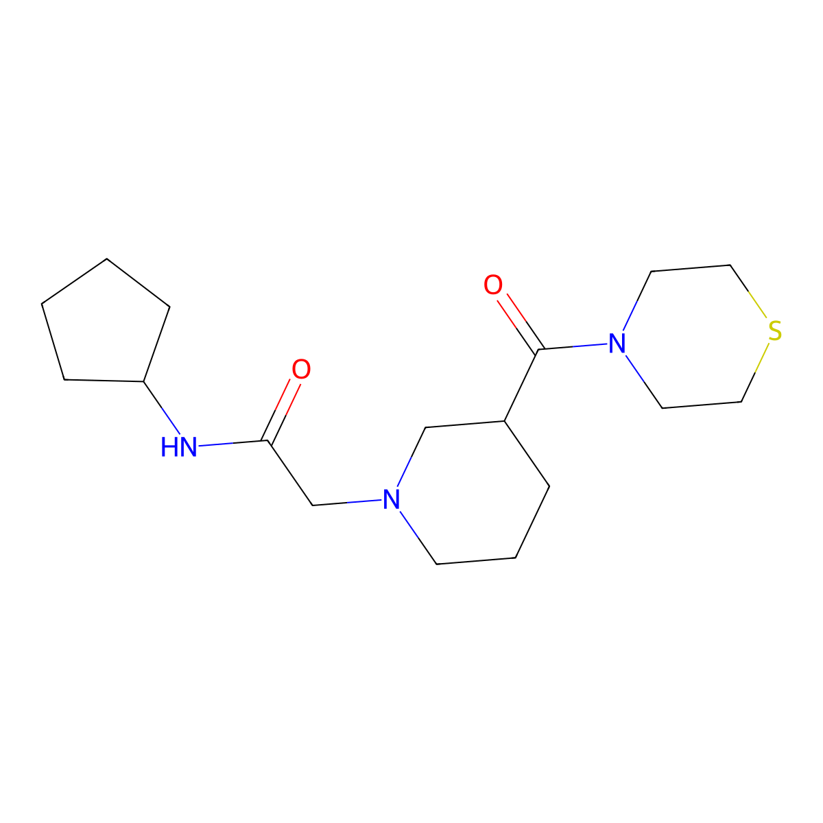 N-cyclopentyl-2-[3-(thiomorpholine-4-carbonyl)piperidin-1-yl]acetamide molecular structure, CAS 2770594-02-8