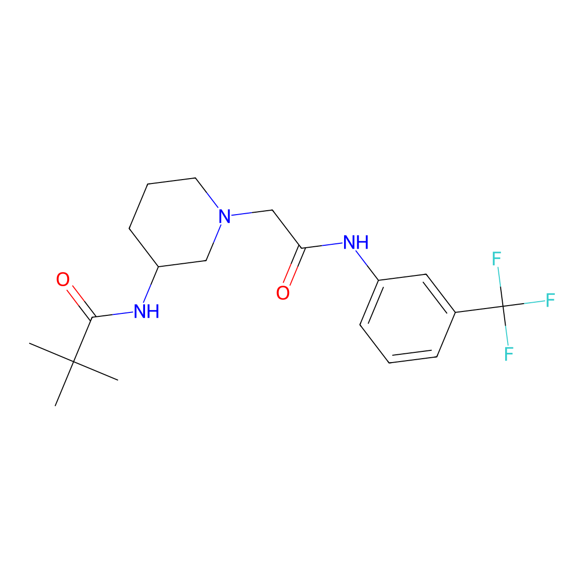2,2-dimethyl-N-[1-({[3-(trifluoromethyl)phenyl]carbamoyl}methyl)piperidin-3-yl]propanamide molecular structure, CAS 2770594-03-9