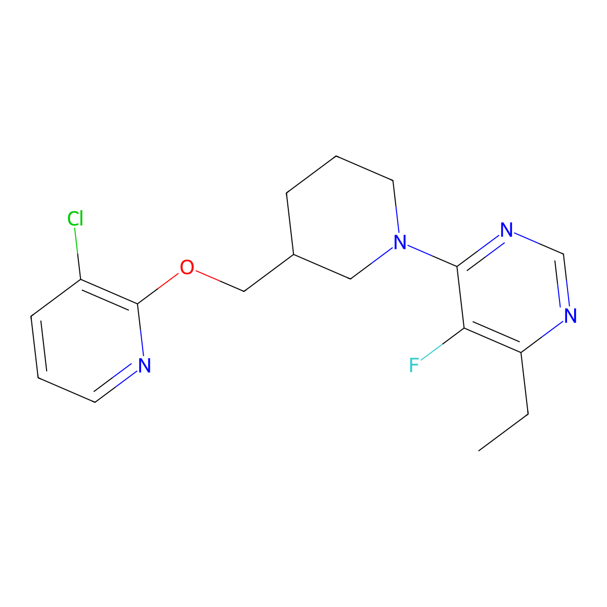 4-(3-{[(3-Chloropyridin-2-yl)oxy]methyl}piperidin-1-yl)-6-ethyl-5-fluoropyrimidine molecular structure, CAS 2770594-06-2