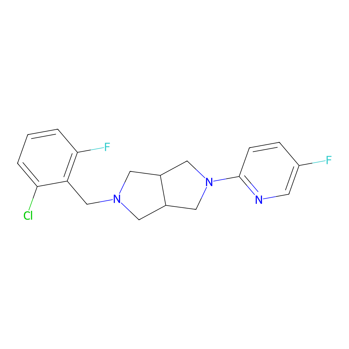 2-{5-[(2-Chloro-6-fluorophenyl)methyl]-octahydropyrrolo[3,4-c]pyrrol-2-yl}-5-fluoropyridine molecular structure, CAS 2770594-07-3