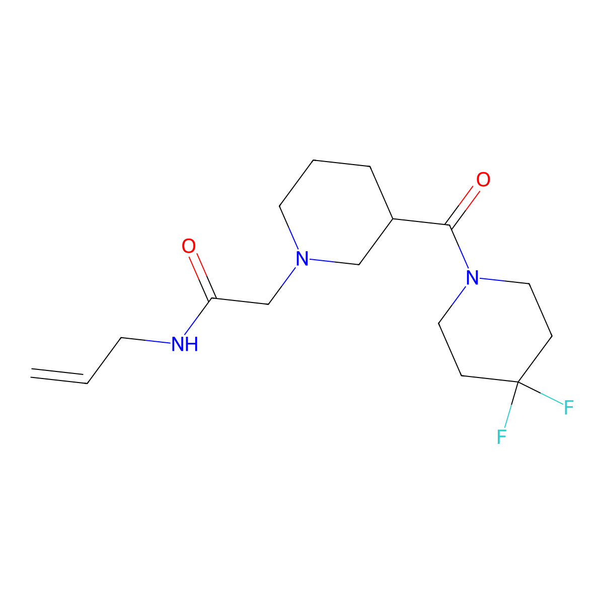 2-[3-(4,4-difluoropiperidine-1-carbonyl)piperidin-1-yl]-N-(prop-2-en-1-yl)acetamide molecular structure, CAS 2770594-09-5