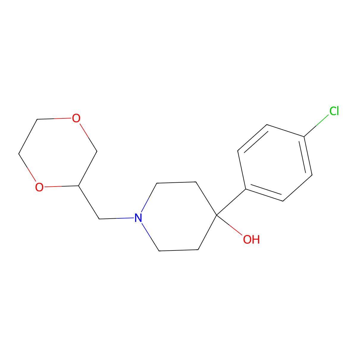 4-(4-Chlorophenyl)-1-[(1,4-dioxan-2-yl)methyl]piperidin-4-ol molecular structure, CAS 2770594-13-1