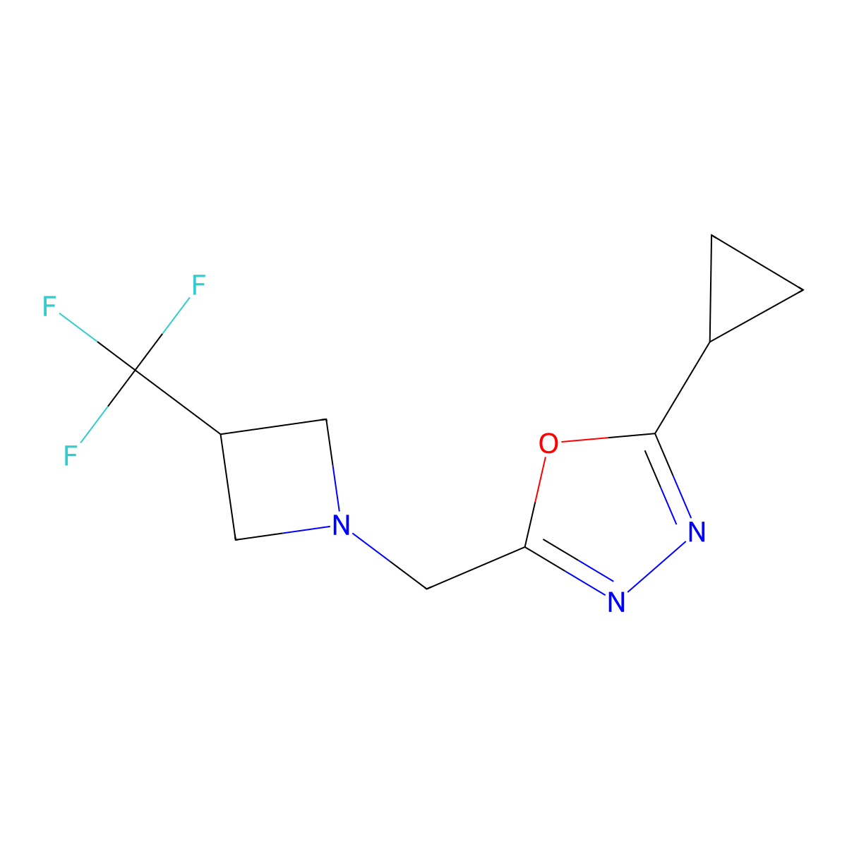 2-Cyclopropyl-5-{[3-(trifluoromethyl)azetidin-1-yl]methyl}-1,3,4-oxadiazole molecular structure, CAS 2770594-19-7