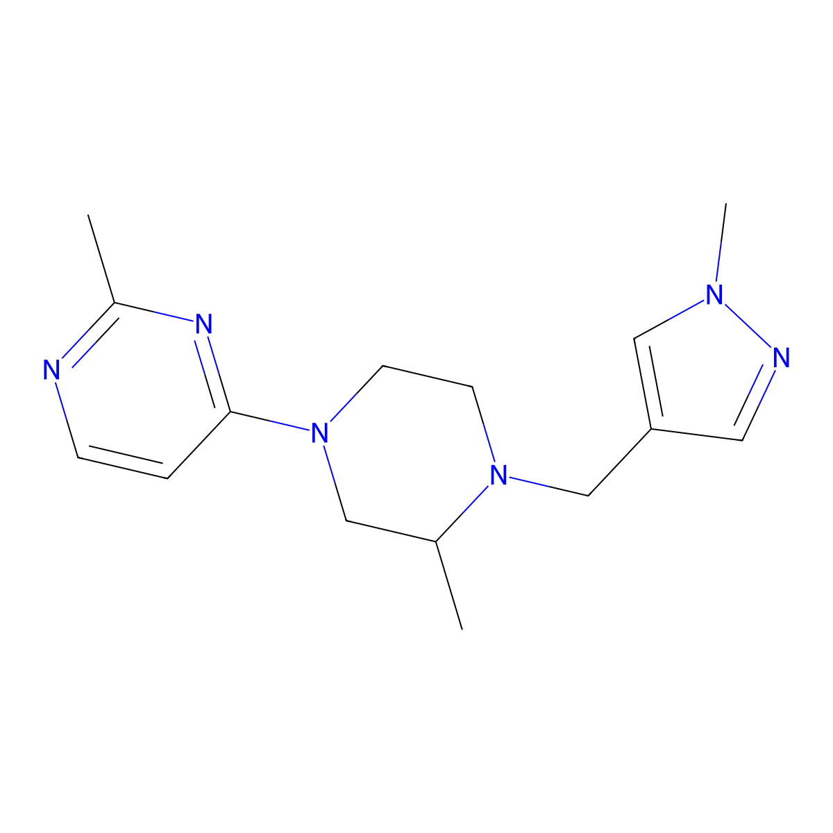 2-methyl-4-{3-methyl-4-[(1-methyl-1H-pyrazol-4-yl)methyl]piperazin-1-yl}pyrimidine molecular structure, CAS 2770594-20-0