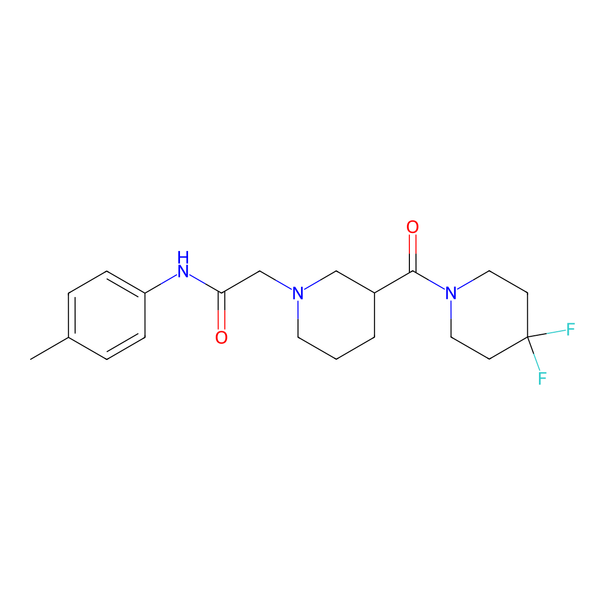 2-[3-(4,4-difluoropiperidine-1-carbonyl)piperidin-1-yl]-N-(4-methylphenyl)acetamide molecular structure, CAS 2770594-21-1