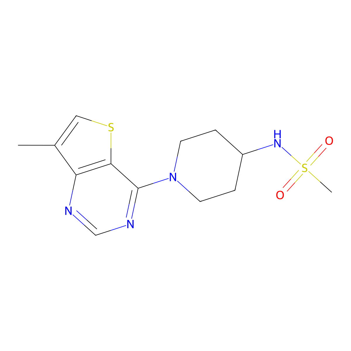 N-(1-{7-methylthieno[3,2-d]pyrimidin-4-yl}piperidin-4-yl)methanesulfonamide molecular structure, CAS 2770594-22-2